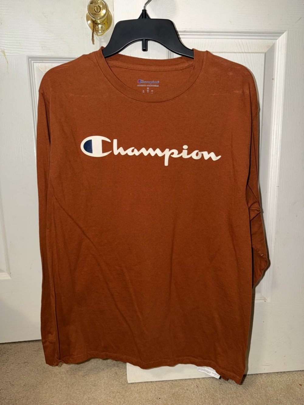Champion Long Sleeve Tee in Rust Brown with White Logo
